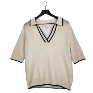 Rachel Zoe 2-Ply Cashmere Open Knit Sweater Large Academia Preppy Collared Paris